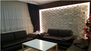 White Ivory Picasso Travertine Split Face+Honed, White Travertine Walling Panels