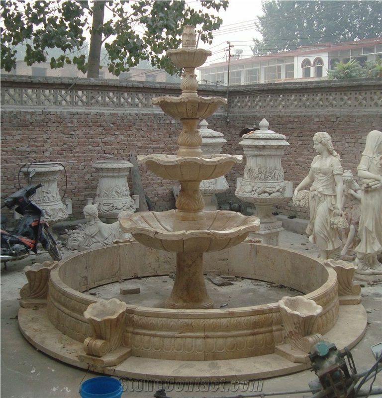Beige Marble Garden Fountains, China Beige Marble Water Features Exterior Fountains, Sculptured Fountains