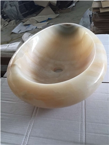 Beige Onyx Round Wash Bowls, Oval Basins, Onyx Vessel Sinks for Bathroom