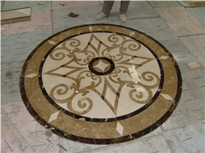 Brown & Beige & Black Marble Mixed Waterjet Medallions, Round Floor Medallions, Carpet Marble Medallions for Lobby