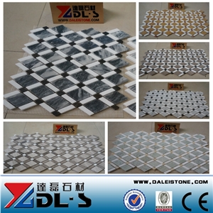 China Popular Diamond Basketweave Shaped Marble Polished Mosaic Tiles for Floor Wall Decoration, Chipped Mosaic Natural Building Stone Indoor Use, Hotel Lobby, Bathroom, Living Room, High Quality