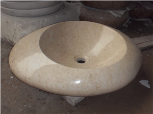 Crema Marfil Round Wash Basins, Vessel Sinks, Beige Marble Round Sinks for Bathroom