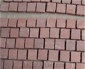 Ocean Red Granite Cobble Stone, Cube Stone Surface Machine Cut, China Red Granite Paving Stone for Patio,Driveway