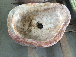 Petrified Wood Stone Round Wash Basins, Vessel Sinks, Wood Stone Round Sinks for Bathroom
