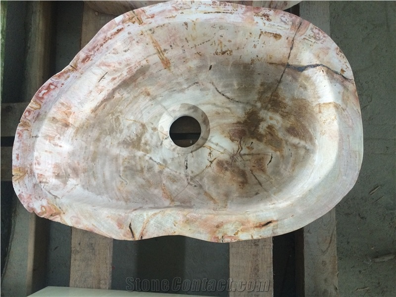 Petrified Wood Stone Round Wash Basins, Vessel Sinks, Wood Stone Round Sinks for Bathroom