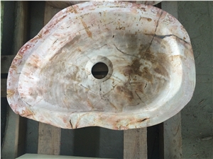 Petrified Wood Stone Round Wash Basins, Vessel Sinks, Wood Stone Round Sinks for Bathroom
