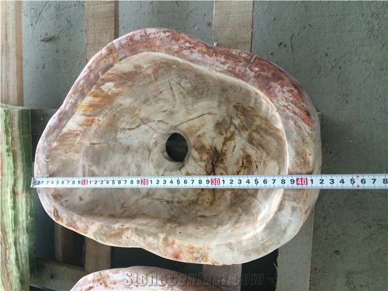 Petrified Wood Stone Round Wash Basins, Vessel Sinks, Wood Stone Round Sinks for Bathroom