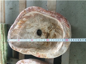 Petrified Wood Stone Round Wash Basins, Vessel Sinks, Wood Stone Round Sinks for Bathroom