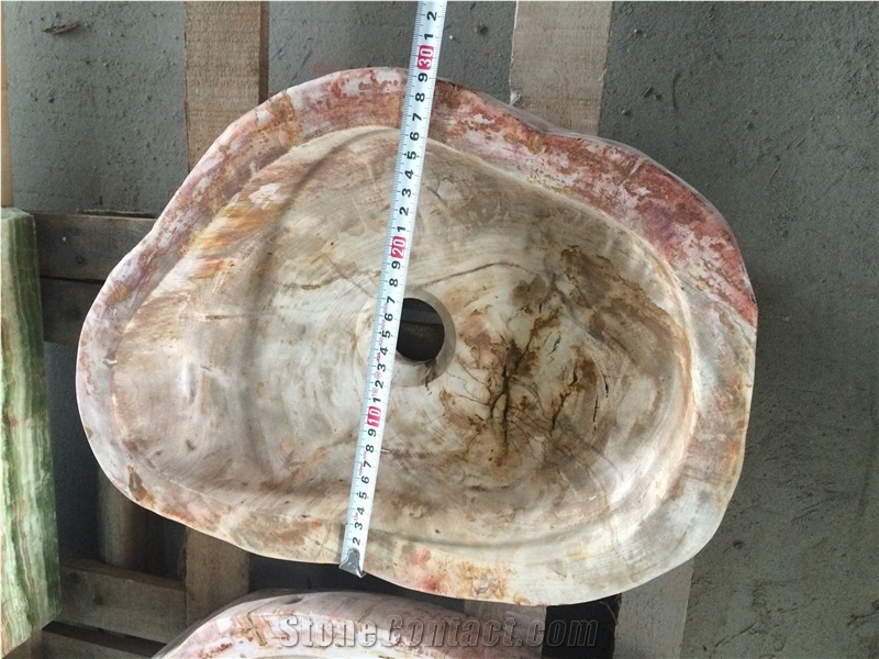 Petrified Wood Stone Round Wash Basins, Vessel Sinks, Wood Stone Round Sinks for Bathroom