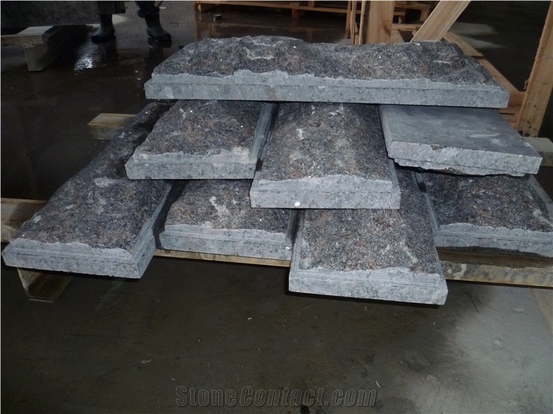 Tan Brown Granite Mushroom Stone Tiles, Indian Brown Granite Mushroom Wall Cladding, Brown Granite Mushroomed Cladding