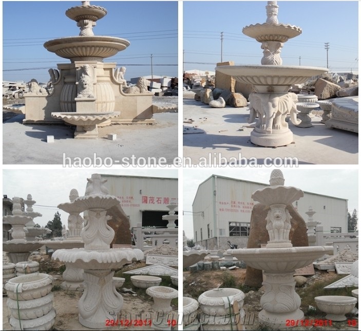 Natural Bilecik Beige Marble Large Outdoor Garden Water Fountains Manufacture, Exterior Water Features China Factory