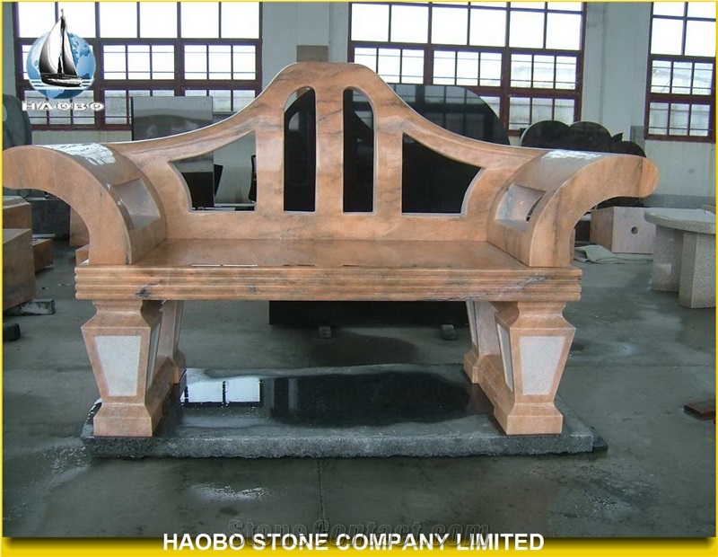 Wanxia Red Marble Garden Bench, Sunglow Red Marble Bench