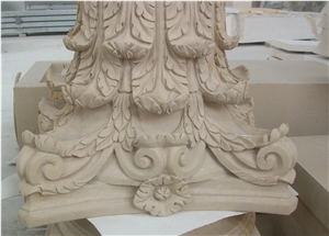 Beige Marble Columns Bases&Tops,Sculptured Columns Tops,Yellow Stone Columns,Pedestal Columns,China Columns Suppliers,Natural Stone Columns,Good Quality&Price Columns,