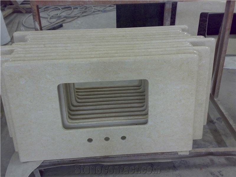 China Beige Marble Bath Tops,Yellow Stone Bathroom Vanitytops,Mable Countertops&Vanitytop,Bathroom Countertops&Vanity Tops,Custom Vanity Tops,Beige Marble Sink Tops&Bathtops