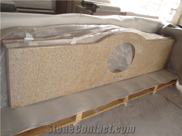 China G682 Yellow Granite Vanity Tops, New China Natural Bathroom Countertops Vanity, Beige Stone Vanity Top, Bathroom Vanity Tops, Custom Vanity Tops, Washing Basin Tops, Bathroom Countertops
