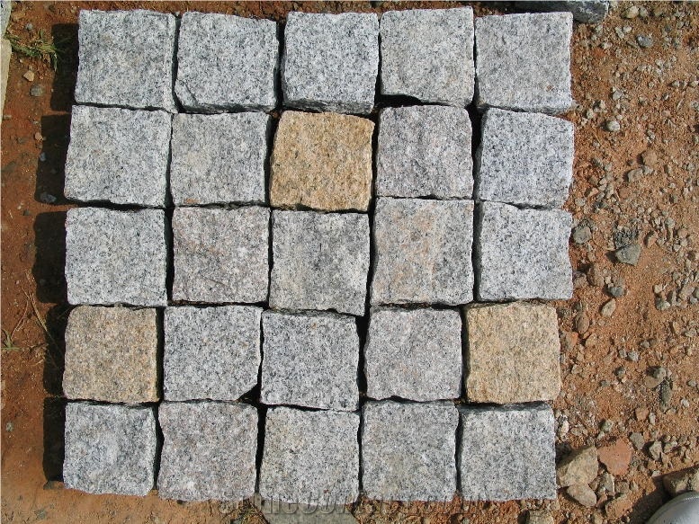 G682 Meshed Cube Stone,Yellow & Rusty Granite Cube Stone,Granite Paving,Yellow Granite Cube Stone,Driveway Paving Stone,Rusty Granite Cube Stone,Cobble Stone,Paving Sets,Courtyard Road Pavers
