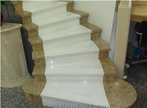 Marble Stone Stairs&Steps.,White&Brown Marble Stair Deck&Riser,Beige Stone Stair Steps,Stone Staircase&Treads,