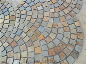 Rusty Fan Shape Paving Stone on Net, Mashed Slate Pavers, Rustic Fan Shape Paving Tiles & Floor Paving, Fan Shape Stone Floor Cladding & Panels, Walkway Pavers, Floor Covering, Garden Staepping Paveme