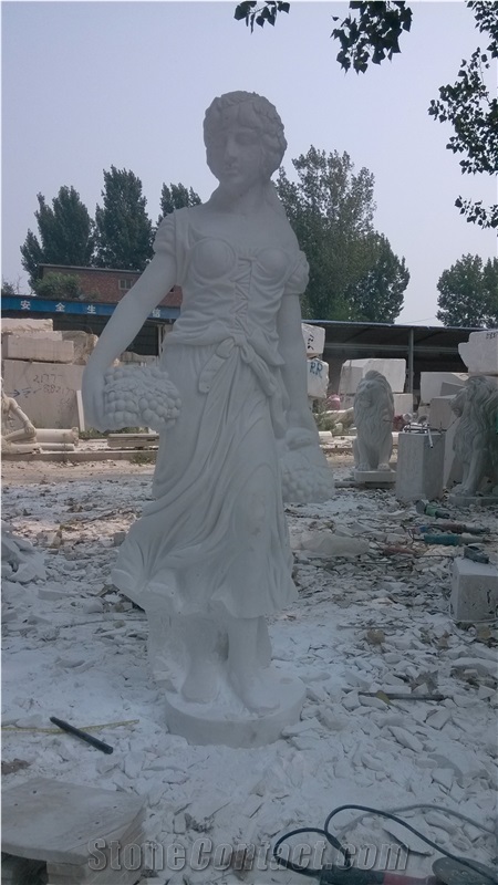 White Matble Stone Religion Virgin Mary Sculpture , Hand Carved Mary Garden Statue