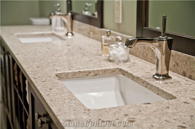 Bestone Quartz Stone Slab for Pre-Fabricated Vanity Tops with Various Edge Profiles