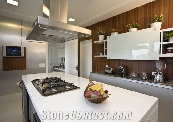 White Nano Crystallized Glass Custom Kitchen Countertops