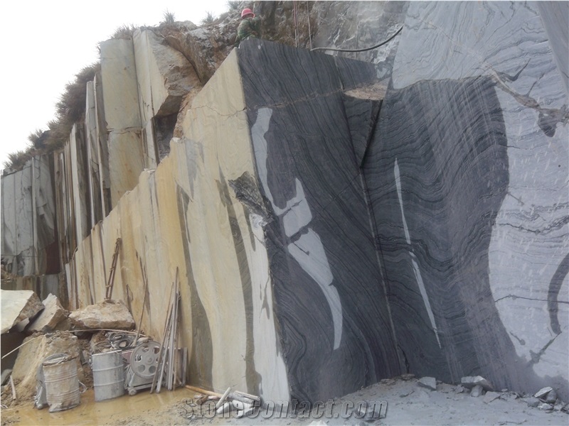 Black Lines Marble Block, Ancient Wood Grain Block, Cafe Argento Marble Block