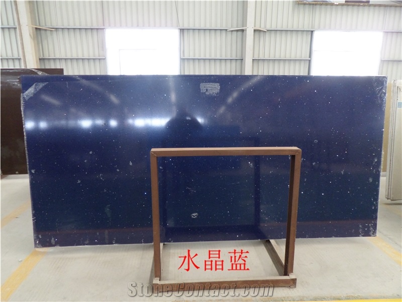 Crystal Blue Quartz Stone Slabs, Enginered Stone, High Quality Manmade Stone, Solid Surfaces Polished Quartz Stone Slabs