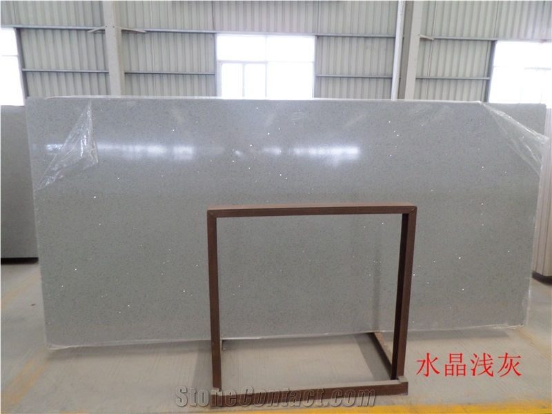 Crystal Light Grey Quartz Stone Slabs, Manmade Quartz Stone Slabs, High Quality Quartz, Solid Surface Polished Slabs