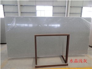 Crystal Light Grey Quartz Stone Slabs, Manmade Quartz Stone Slabs, High Quality Quartz, Solid Surface Polished Slabs