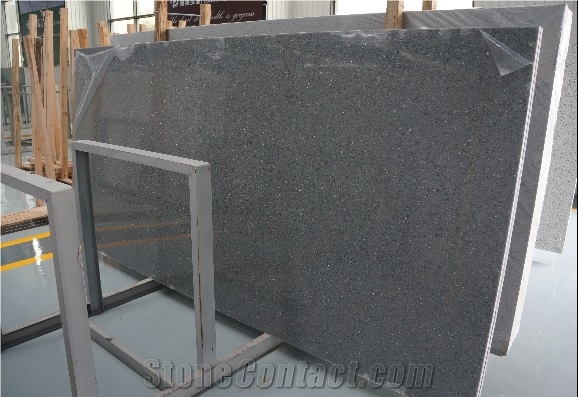 Crystal Shinning Light Grey Quartrz Sabs, China Poblished Solid Surfaces Quartz Stone, Manmade Stone