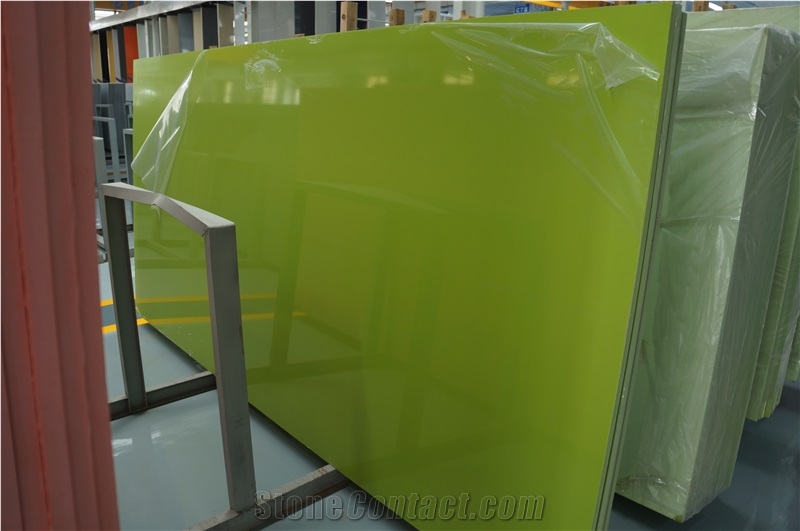 Engineered Quartz Stone Slabs, Pure Green Quartz Stone Tiles