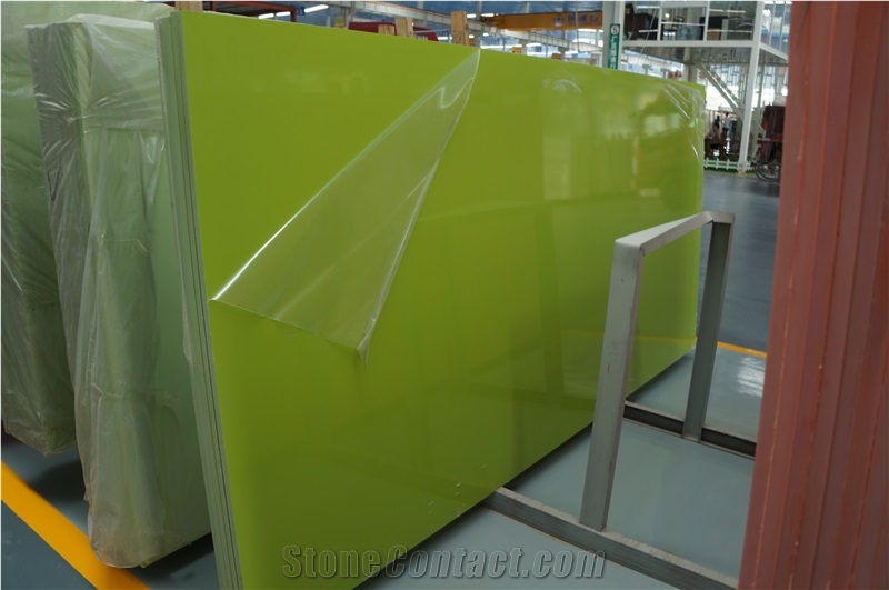 Engineered Quartz Stone Slabs, Pure Green Quartz Stone Tiles