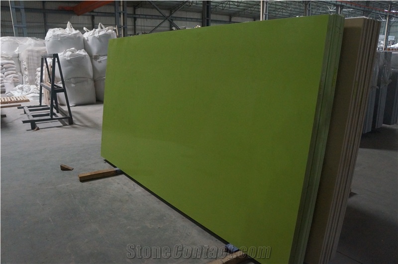 Engineered Quartz Stone Slabs, Pure Green Quartz Stone Tiles