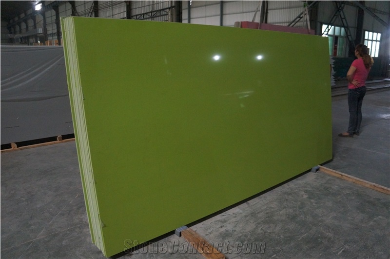 Engineered Quartz Stone Slabs, Pure Green Quartz Stone Tiles