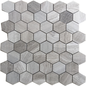 White Wooden Marble Hexagon Mosaic Tiles, Flooring Tiles, Wall Mosaic, Also Can Be Made by Carrara Bianco, Cinderella, Andesite, Etc