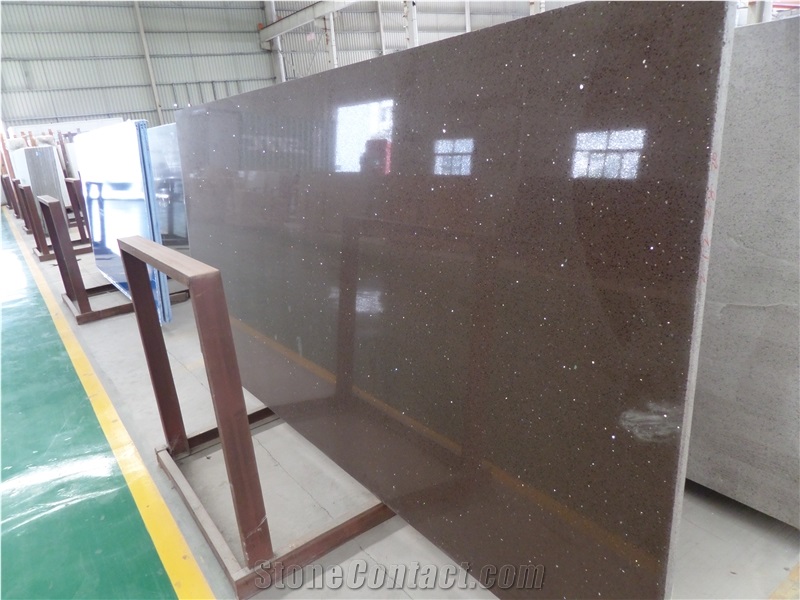Xy1815 Crystal Dark Brown Quartz Stone Slabs, Polished Quartz Stone, Engineered Quartz Slabs from China