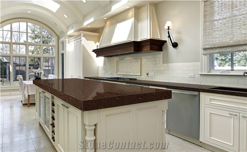 Xy1815 Crystal Dark Brown Quartz Stone Slabs, Polished Quartz Stone, Engineered Quartz Slabs from China