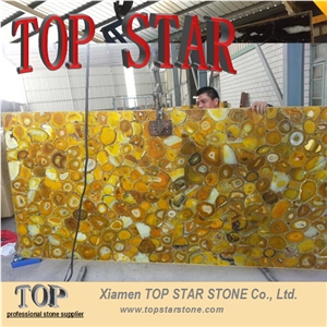 Backlit Yellow Semiprecious Agated Stone Slabs Onyx Faux Stone Slab