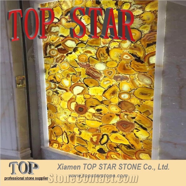 Backlit Yellow Semiprecious Agated Stone Slabs Onyx Faux Stone Slab