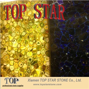 Backlit Yellow Semiprecious Agated Stone Slabs Onyx Faux Stone Slab