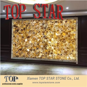 Backlit Yellow Semiprecious Agated Stone Slabs Onyx Faux Stone Slab
