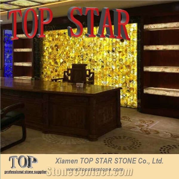 Backlit Yellow Semiprecious Agated Stone Slabs Onyx Faux Stone Slab