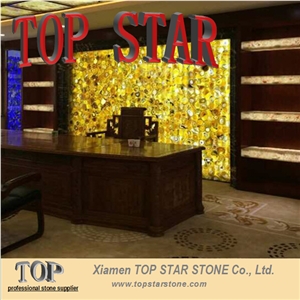Backlit Yellow Semiprecious Agated Stone Slabs Onyx Faux Stone Slab