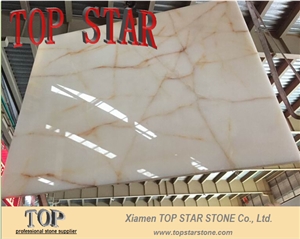 Natural Backlit Gold White Onyx 2cm Big Slabs, Naghadeh White Onyx Slabs & Tiles