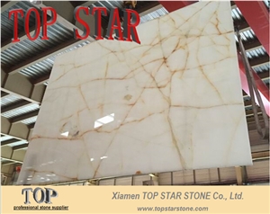Natural Backlit Gold White Onyx 2cm Big Slabs, Naghadeh White Onyx Slabs & Tiles