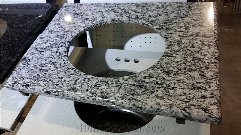 China White Oyster Granite Bath Countertops, China Grey Vanity Tops, Solid Surface Tops, Bar Tops, Vanity Top with Undermount Sinks, Custom Countertop, Eased Edge Vanity, Ogee Edges Island Tops