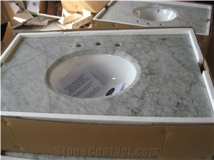 White Marble Bath Tops, Bianco Carrara White Marble Bathroom Countertops, White Bathroom Vanity Tops with Porcelian Sinks, Bianca Carrara,Bianco Carrera,Bianco Di Carrara,Blanc De Carrare