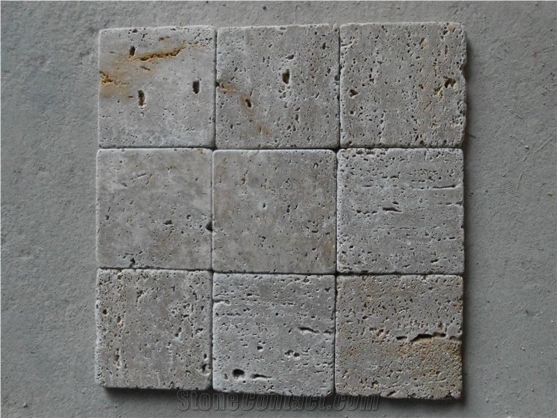 Travertino Silver Travertine Tumbled Mosaic, Silver Grey Travertine Mosaic