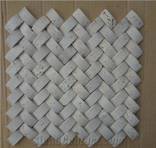 3d New Design Grey Tumbled Herringbone Travertine Mosaic Wall Tile