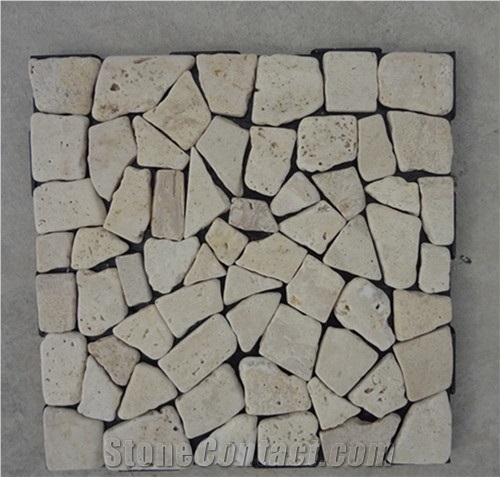 New Design Beige Tumbled Random Shape Travertine Removable Mosaic